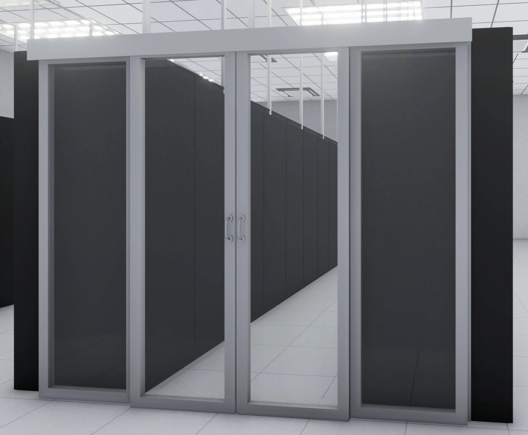 Coloaire Dual Sliding Door installed in a live data center aisle